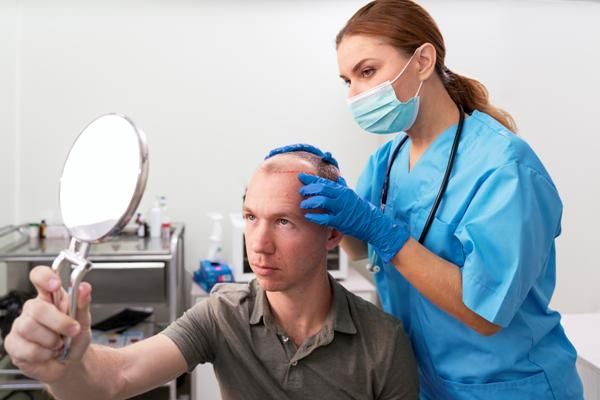 Médico especialista con experiencia resolviendo las dudas del paciente masculino, referentes al procedimiento del implante de cabello