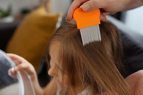 aceite de coco en el pelo - hombre pasando la lendrera sobre el cabello de su hija para eliminar los piojos y las liendres