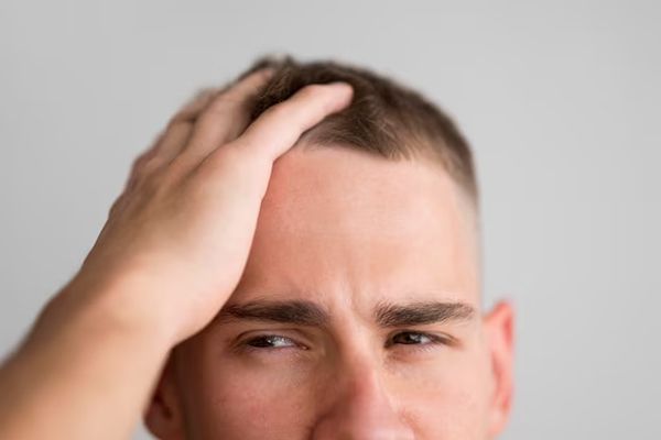 duele el cabello - hombre pasándose la mano por el cabello corto