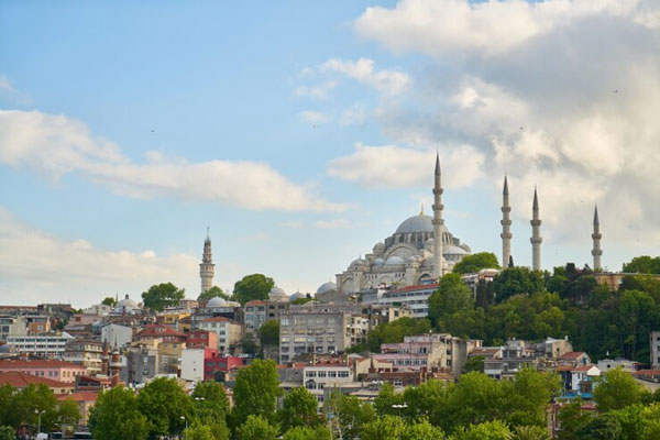 Vista panorámica de las cúpulas de la Mezquita de Suleymaniye desde una de las colinas de Estambul