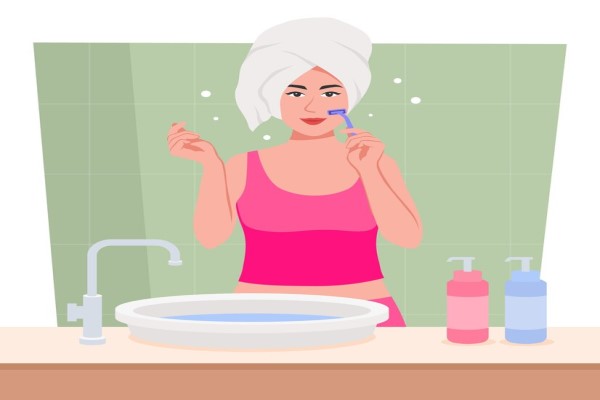 hirsutismo hormonal - dibujo de una mujer afeitándose el vello de la cara