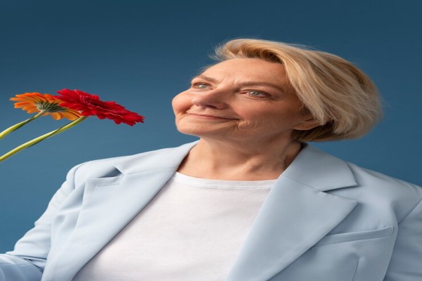 Alopecia en la menopausia - mujer adulta con problemas de alopecia en la línea del cabello