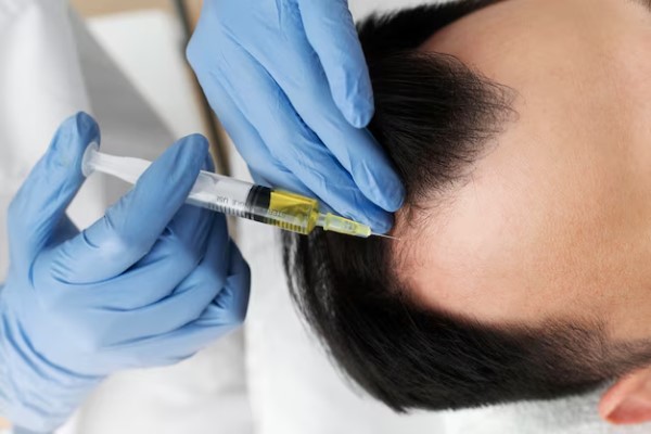 alopecia y circulación sanguínea - hombre con problemas de alopecia recibiendo un tratamiento de PRP