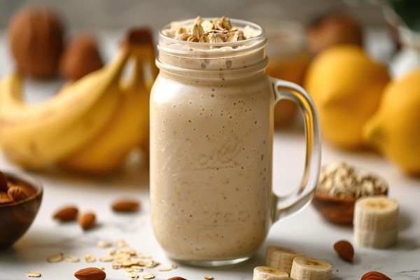 bebida proteínica de plátano y frutos secos
