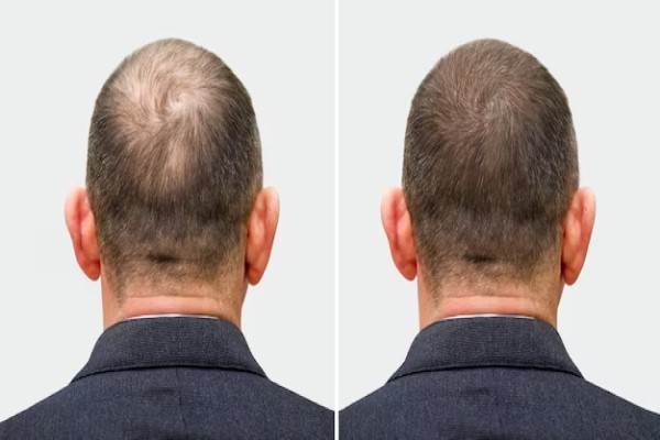 hombre mayor antes y después de un injerto capilar