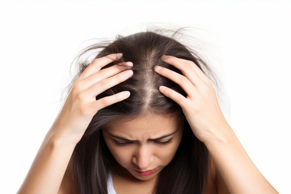 Grados de alopecia - Joven con pérdida de densidad capilar lleva sus manos a la cabeza ante la caída del cabello 