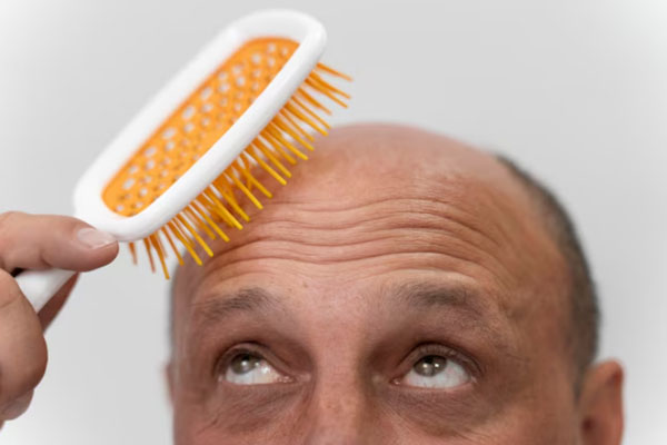Grados de alopecia - Hombre calvo con cepillo en mano busca tratamientos capilares para recuperar su cabello 