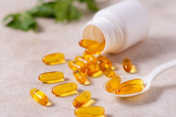 Frasco con cápsulas de suplemento vitamínico para ralentizar la alopecia y fortalecer el cabello 