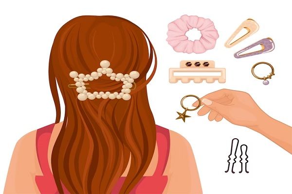 Peinados que debes evitar - Ilustración de colas, pinzas y accesorios que favorecen la caída del cabello