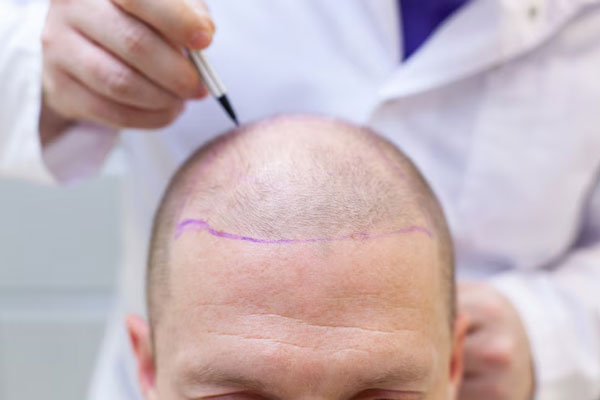 Médico capilar realizando el diseño del implante capilar CDMX a un hombre con alopecia avanzada