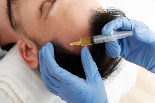 287 genes - Hombre recibe tratamiento de mesoterapia capilar para estimular el crecimiento del cabello en las entradas 