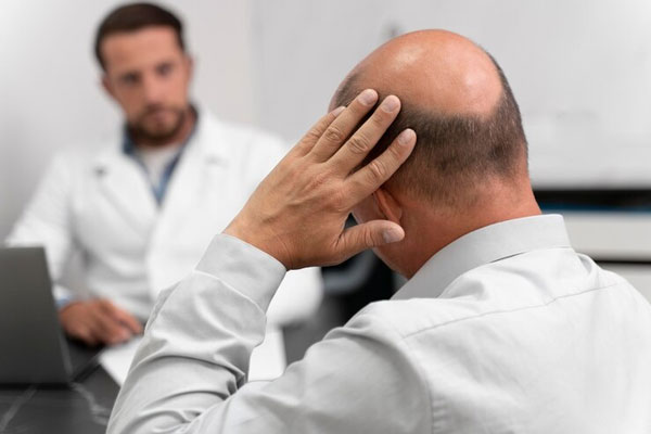 287 genes - Hombre con alopecia en la coronilla acude a un tricólogo en busca de tratamientos capilares efectivos 