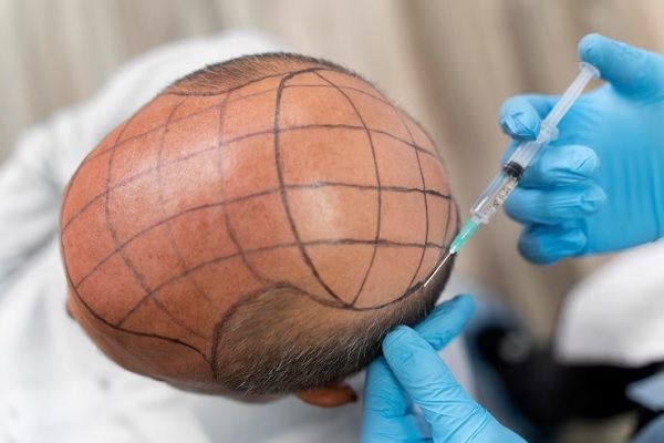 Duele el injerto capilar - Cirujano realiza la extracción de unidades foliculares para repoblar áreas calvas en el cuero cabelludo de un paciente 