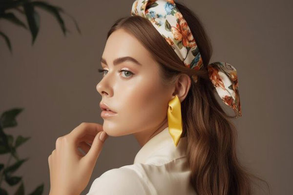 Accesorios para el cabello - Joven de apariencia tierna usa una diadema floreada para realzar el atractivo del cabello