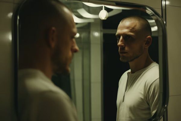 Consecuencias psicológicas de la alopecia- Persona con alopecia mirandose preocupado al espejo