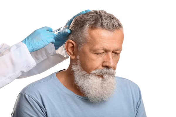 Hombre canoso es examinado por especialista