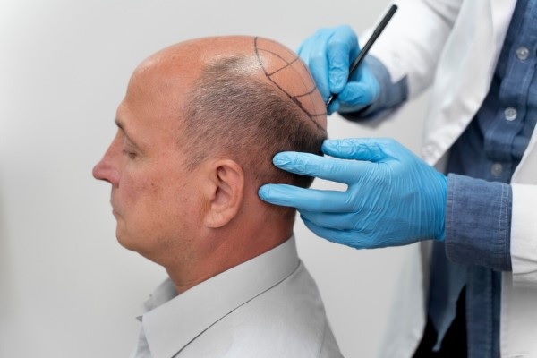 tricologo realiza diseño a paciente con alopecia en la coronilla