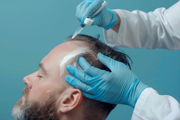 Injerto de cabello - Tricólogo realizando un tratamiento de implante capilar a un hombre con alopecia en las entradas