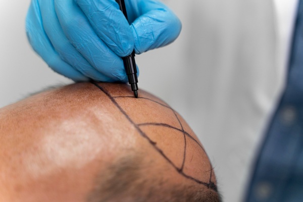 Trasplante capilar en México - Médico tricólogo realizando el diseño del injerto cabello CDMX a un hombre con alopecia avanzada