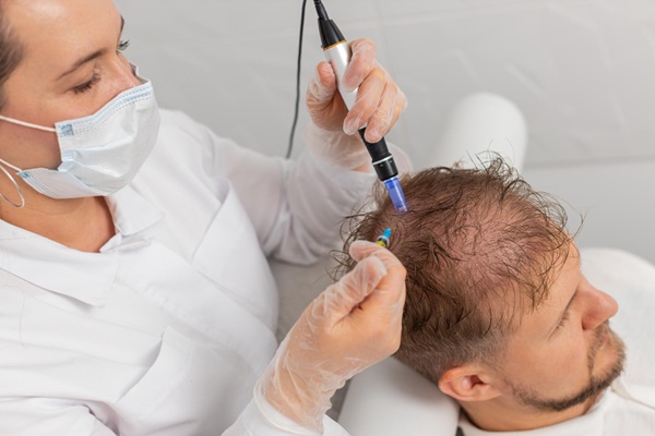 Min Time FUE Zafiro - Cirujano capilar realizando un injerto de cabello CDMX a un hombre con alopecia avanzada