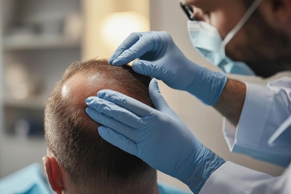 Capilclinic México - Médico capilar evaluando a un hombre con alopecia en la coronilla que busca saber cuánto cuesta un injerto de cabello