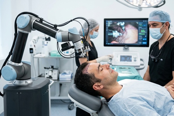 Injerto de cabello - Hombre realizándose un implante capilar robotizado con el sistema ARTAS en México