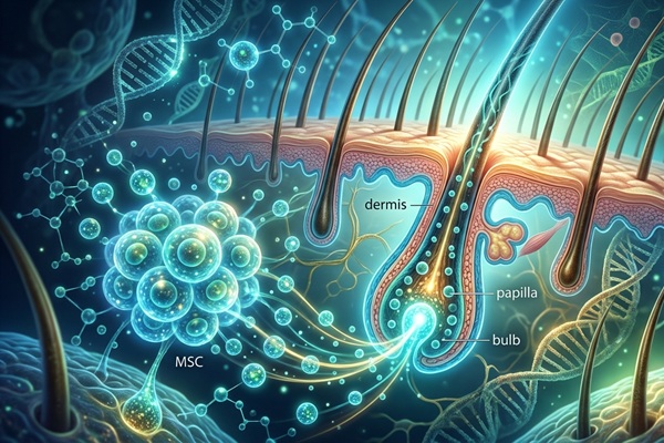 Biotecnología capilar - Representación gráfica del beneficio de los exosomas en el folículo para estimular el crecimiento capilar