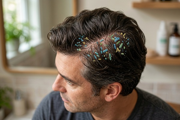 Microbiana del cuero cabelludo - Representación gráfica de la microbiota del cuero cabelludo en un hombre con alopecia