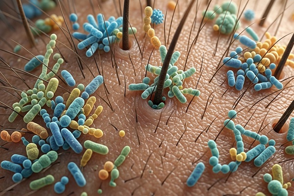 Representación gráfica de las bacterias que se alojan en el cabello luego de un implante capilar
