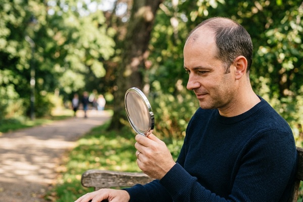 Tipos de alopecia - Hombre observando en un espejo el avance de la alopecia androgénica que se soluciona con un injerto capilar