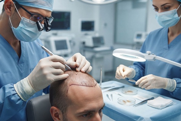 Tricólogo realizando un injerto de cabello CDMX a un hombre con alopecia avanzada