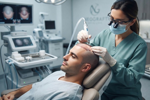 Técnicas avanzadas de injerto capilar - Cirujana capilar realizando un trasplante de cabello con el Sistema NeoGraft en México