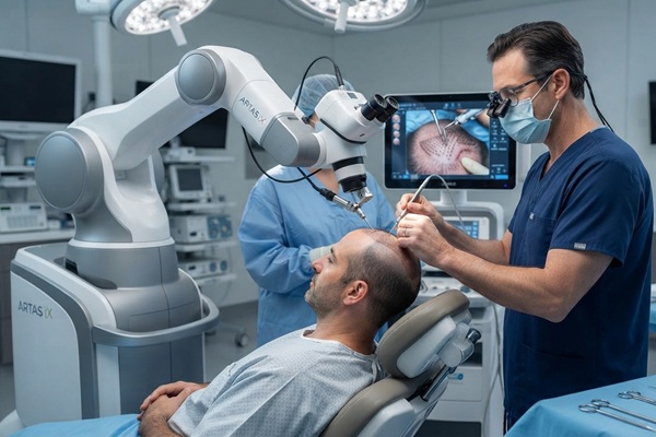 Técnicas avanzadas de injerto capilar - Hombre realizándose un injerto capilar con el Robot ARTAS
