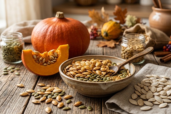 Semillas de calabaza - Recipiente con semillas de calabaza crudas que ralentizan la alopecia