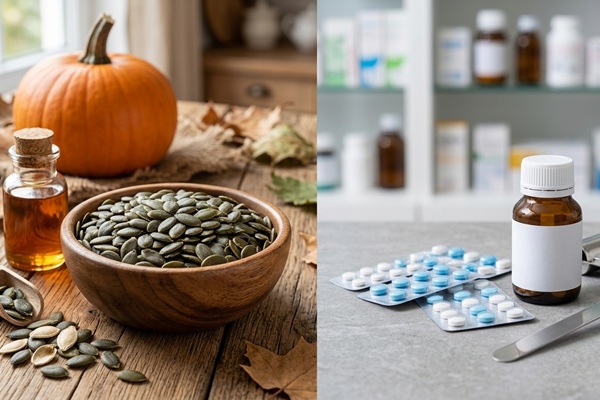 Imagen comparativa de opciones naturales y farmacéuticas para frenar la caída del cabello
