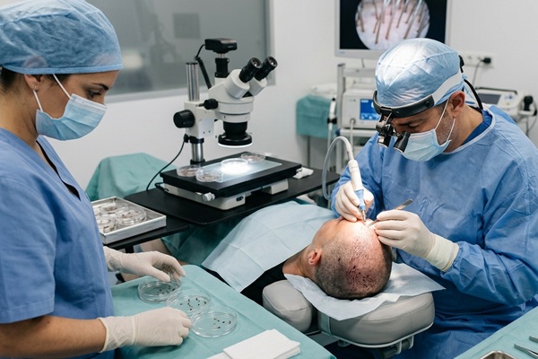 Tricólogo realizando un injerto de cabello CDMX a un hombre con alopecia androgénica